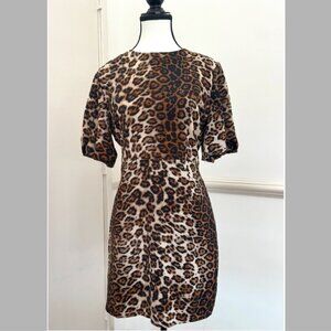 Etiquette Leopard Print Puff Sleeve Bodycon Dress | Size L